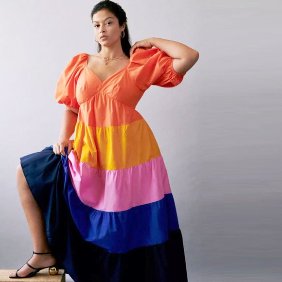 Farm Rio Tiered Color blocked Maxi Dress - Picture 2 of 10